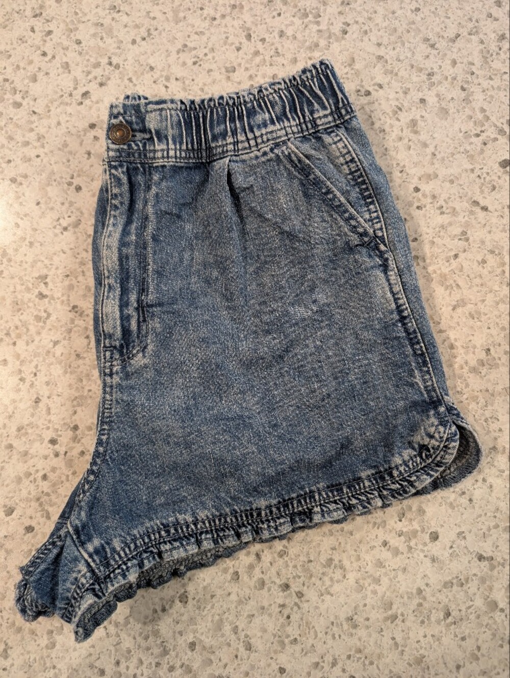 American Eagle 6 High Waisted Jean Shorts Blue Denim Wide Leg Mom Short Ruffle